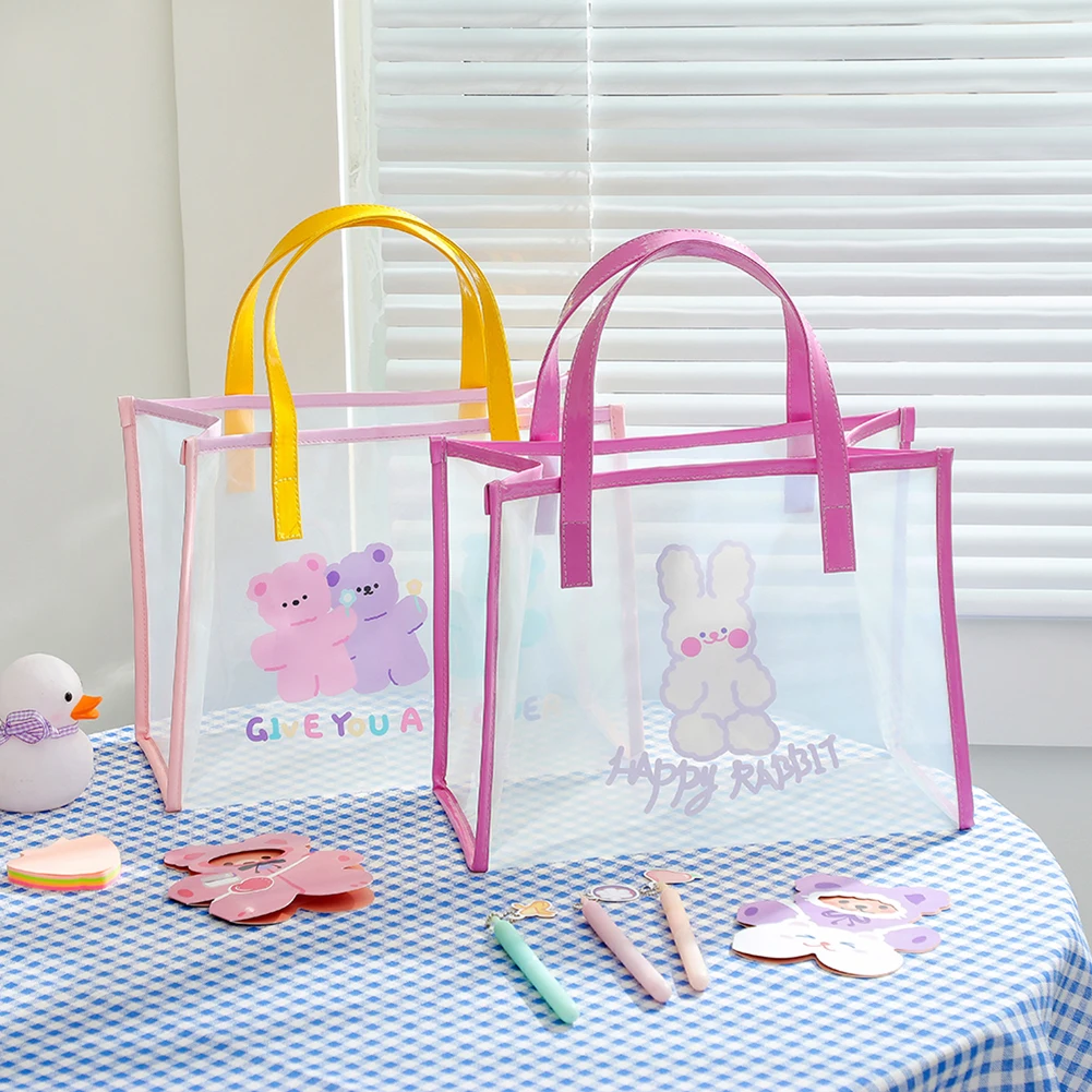 

Винтажная прозрачная сумка для покупок с мультяшным принтом животных, Женская Повседневная вместительная сумка-тоут, экологически чистые ...