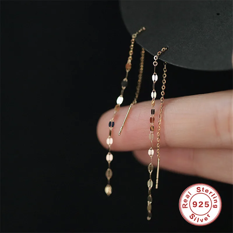 

MC Silver Tassel Earrings for Women 925 Sterling Plata Piercing Stud Ear Rings Shiny Bling 2021 New 14K Gold Plated Fine Jewelry