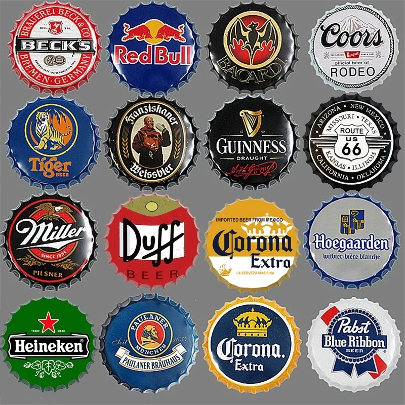 

Classic Beer Brand Tin Sign Metal Beer Bottle Cap Sign Wall Art Crafts Decor Round Plate Bar Pub Garage Sign Plaques Decoration