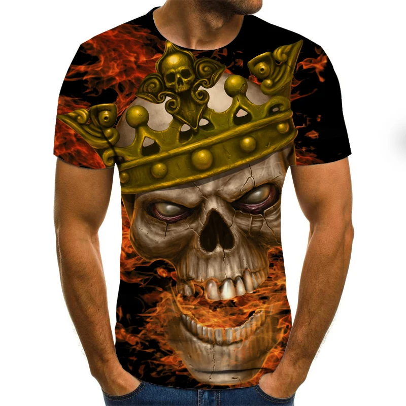 

Horror Skull Men's T-shirt Summer Casual Tops 3D Printed Fashion Short-sleeved New Round Neck Shirt Trendy Streetwear Collar