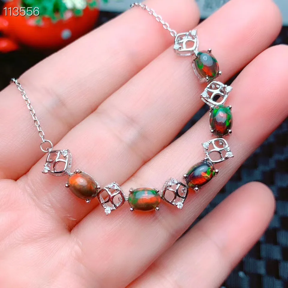 

Natural and Real Black Opal chain bracelet Free shipping Natural real Black Opal 925 sterling silver Fine jewelry