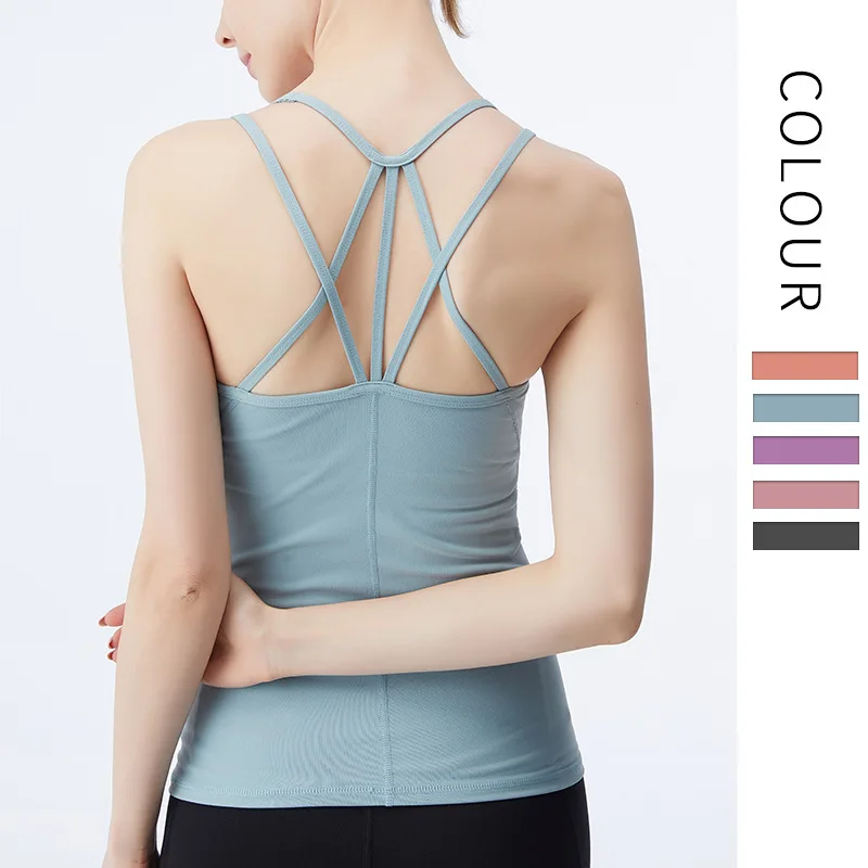 

New Yoga Tops Women Sexy Gym Sportswear Vest Fitness Tight Woman Clothing Sleeveless Running Shirt Quick Dry Blue Yoga Tank Top