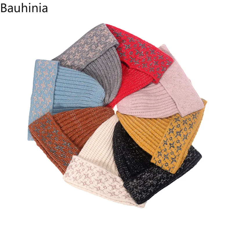 

Bauhinia Women Knitted Beanies Hat Autumn Winter Thick Warm Bonnet Hats Fashion Outdoor Ski Cap