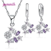 women fashion zircon 925 sterling silver necklaces earrings crystal star pendant jewelry sets for bridal wedding engagement gift