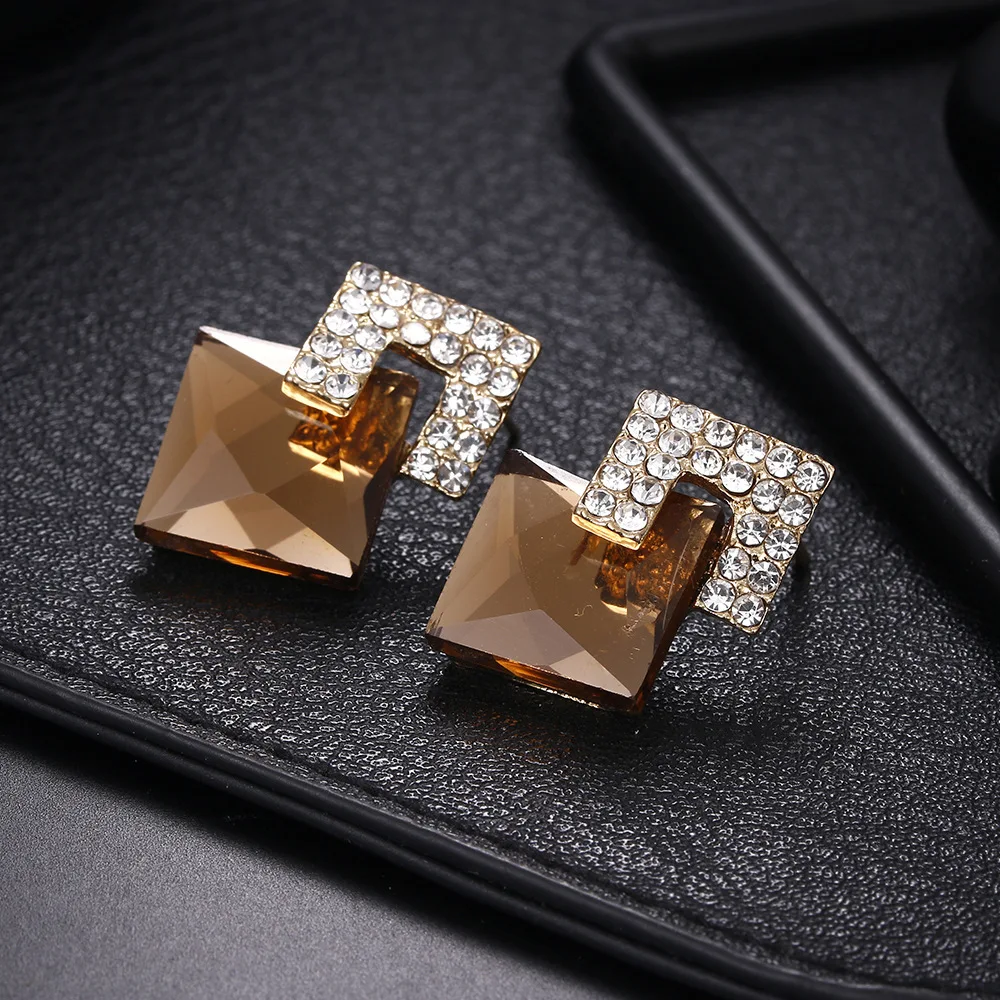 S925 Серебряные иглы модный бренд Геометрические Кристальные серьги-гвоздики для женщин классические стразы серьги Модные праздничные ювелирные изделия