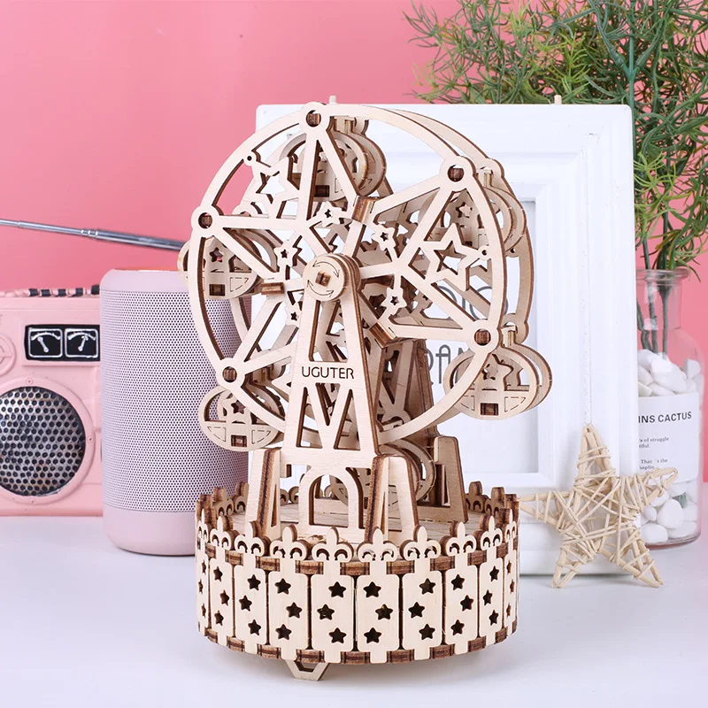 Деревянная 3D головоломка модель колеса обозрения музыкальная шкатулка DIY