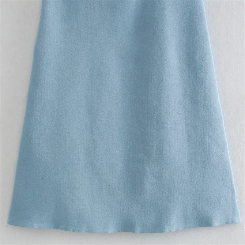 

TMODA1302 Women 2021 Chic Fashion Contrast Piping Knitted Mini Dress Vintage Square Collar Sleeveless Female Dresses Vestidos