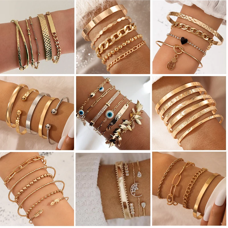 Docona 11 Стиль в форме листа стиле бохо сердца со стразами и открытым браслет