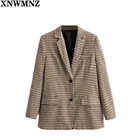Женский клетчатый Костюм-двойка XNWMNZ, блейзер с завышенной талией, костюм с юбкой, Офисная Женская юбка