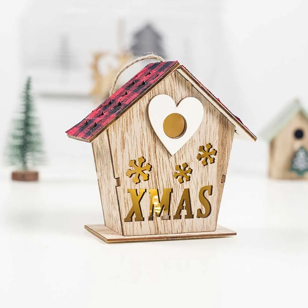 Светодиодный деревянный дом забавная Рождественская елка висячие украшения