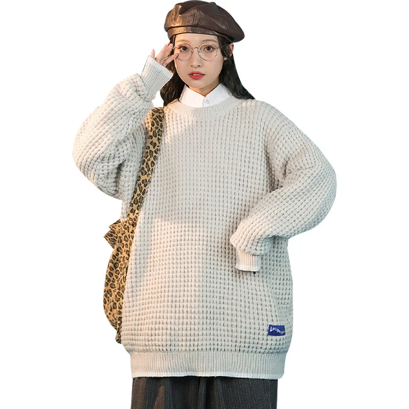 

New Pullover Sweater Women Autumn Winter 2021 Casual Neutral Style Fashion O-Neck Loose Oversize Knitted Sweater Outerwear