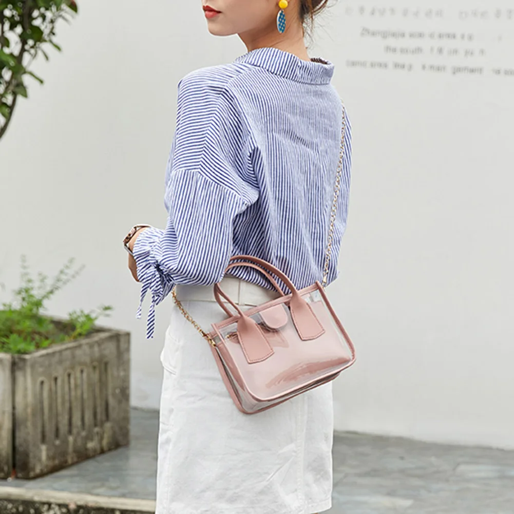 

2pcs/Set Women Transparent Clutch Totes Classic Texture Creative Delicate Chic Jelly Small Shoulder Crossbody Handbags