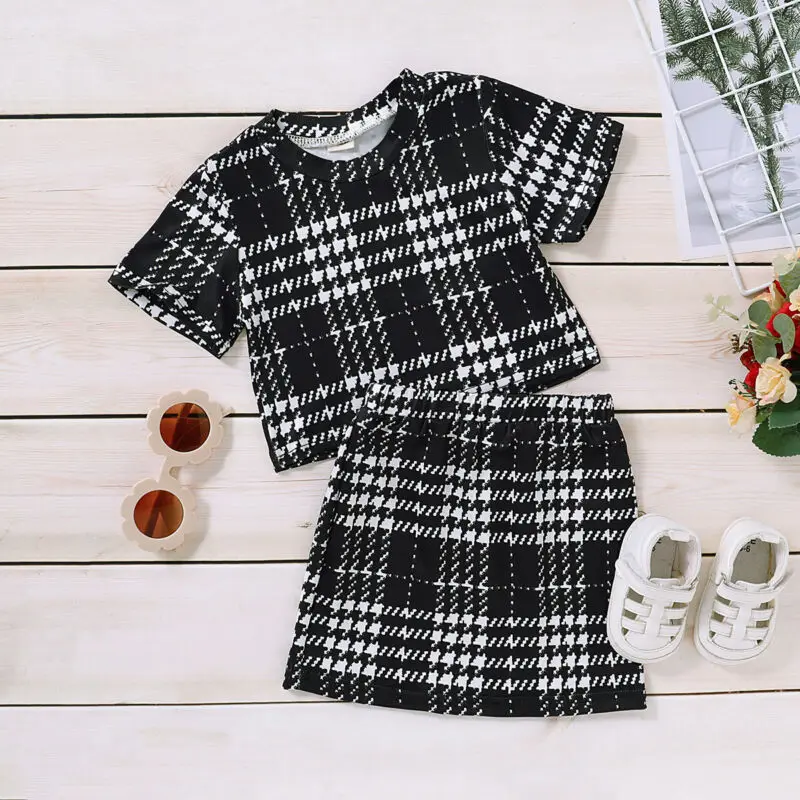 Комплекты детской одежды принцессы для маленьких девочек клетчатая Футболка с