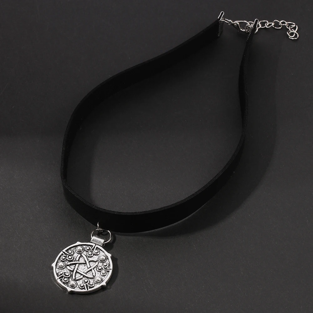 Yennefer Black Leather Choker Medallion Pendant Necklace Wizard 3 Wild Hunt Game Jewelry Gothic Women Party Cosplay | Украшения и