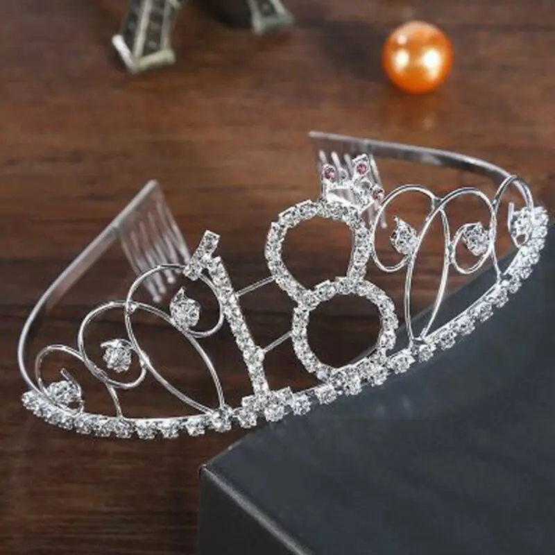 

Anniversary Birthday 16/18/20/30/40th Silver Rhinestone Tiara Crown Headband Birthday Party Princess Crown