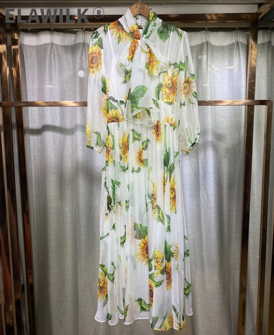 

Шифоновое платье-макси с цветочным принтом и бантом