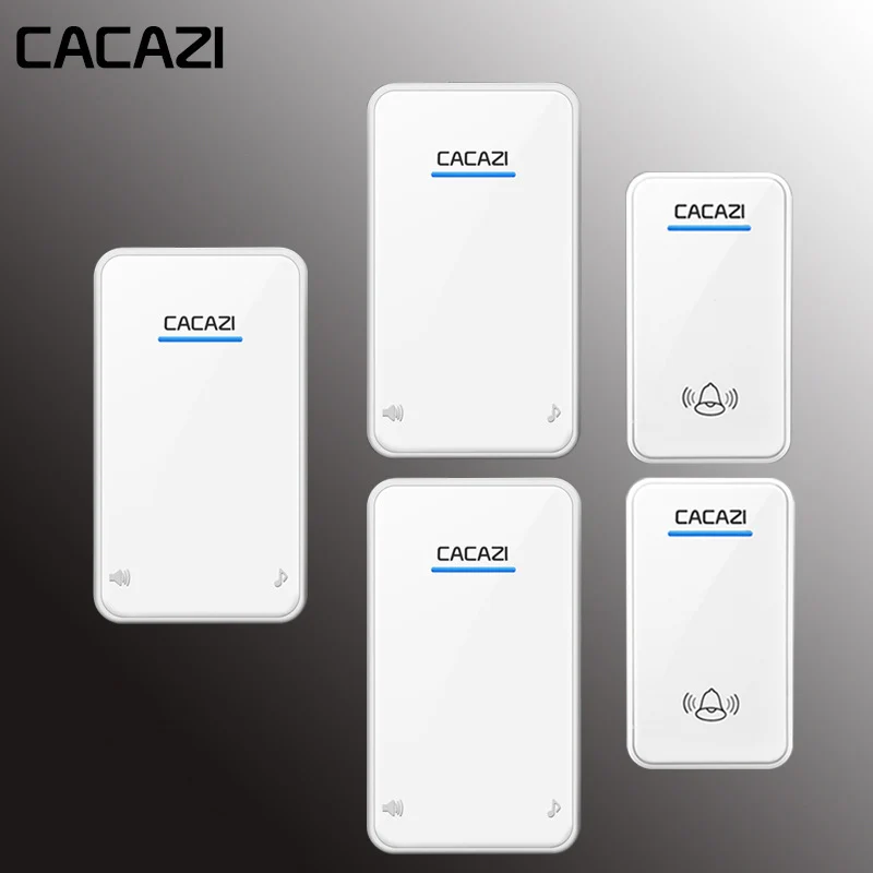 white2x3 CACAZI, беспроводной дверной звонок, водонепроницаемый, светодиодный, AC 100-240 В, EU/US/UK, штекер, дверной звонок, 2 кнопки, 300 м, пульт дистанционного управления, 48 колец, 6 громкости, домашний звонок - Цвет: white2x3