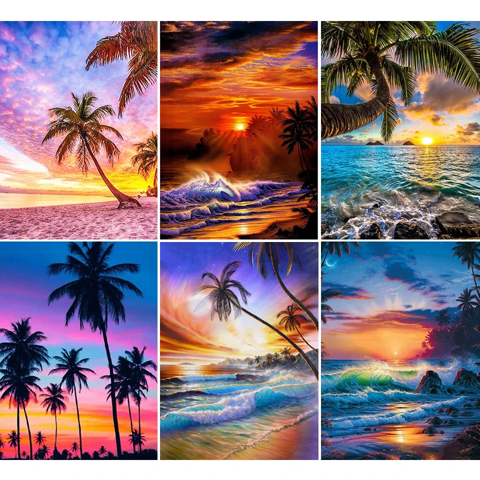 

Алмазная 5D картина «сделай сам», Набор для вышивки крестиком с изображением морского пляжа, пейзажа, мозаика для домашнего декора