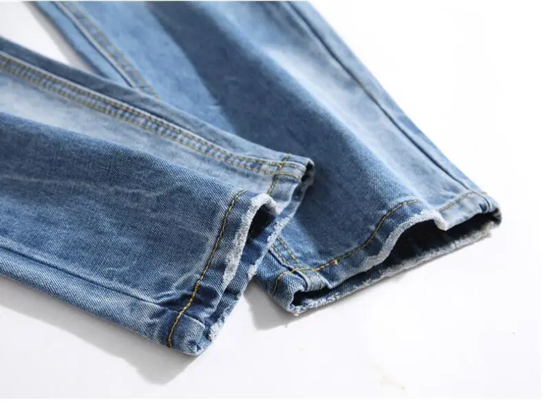 Original design jeans men's trousers new European American style summer light blue ripped straight straight non-stretch pants