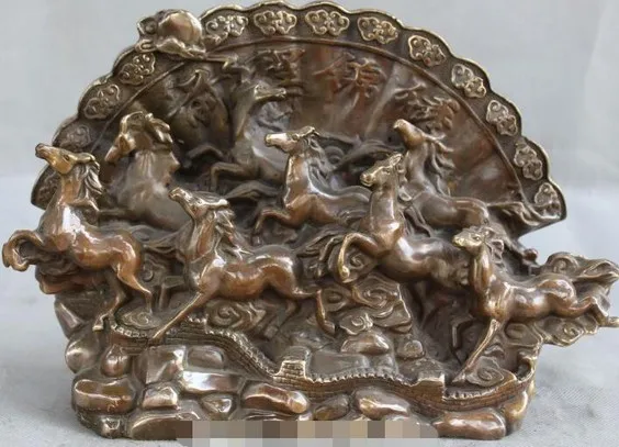 YM 311 Chinese Fengshui Bronze Tang Dynasty Zodiac Year 8 Horse Folding screen Statue | Statues &amp Sculptures