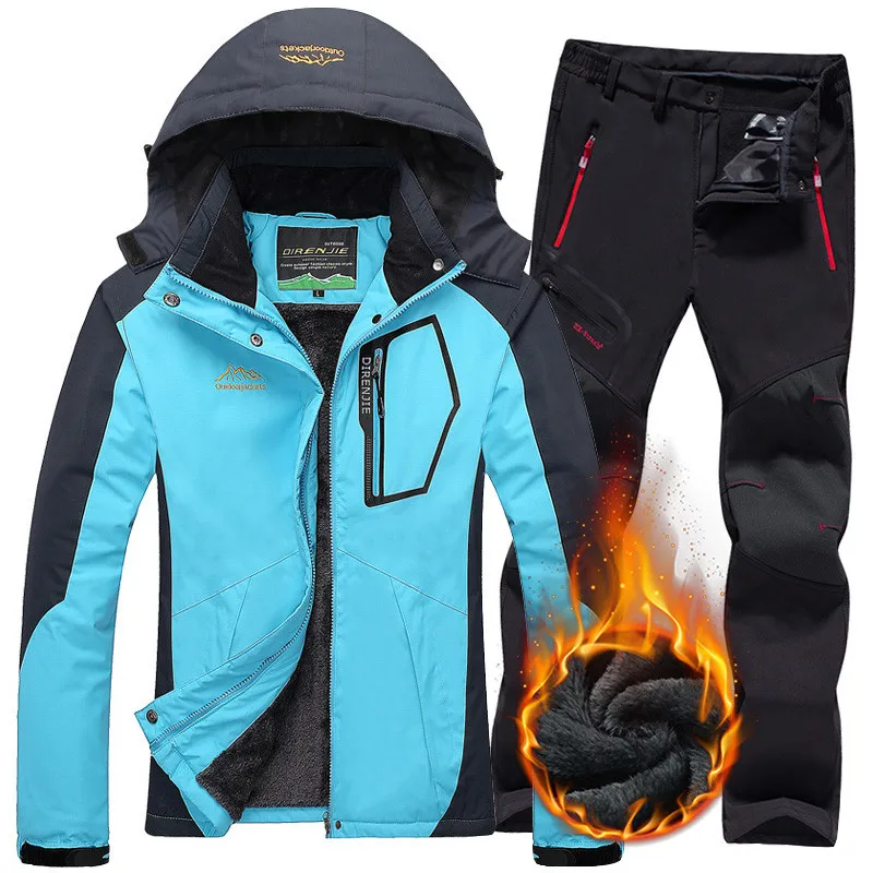 Женские лыжные костюмы водонепроницаемые куртки штаны термо флисовое пальто