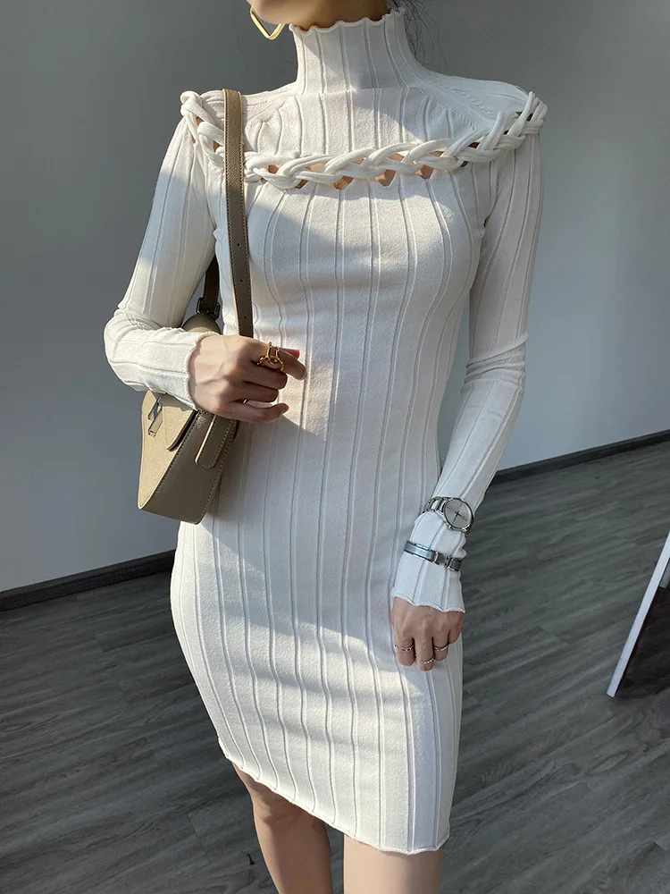 

Autumn Trend Women's Long Sleeve Turtleneck Party Sweater Short Mini Dress Jumper Mini Dress Spring Party Dresses