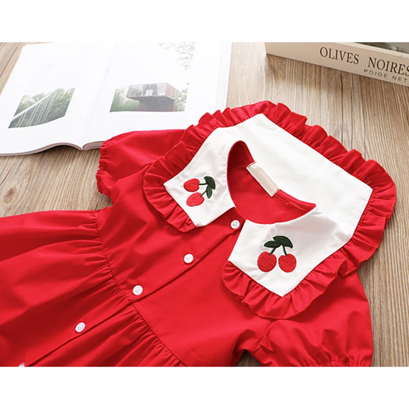 

Baby Kids Girl Princess Dresses For Girls Cherry Embroidery Dresses Casual Summer Kids Girl Dress Short Sleeve Dress