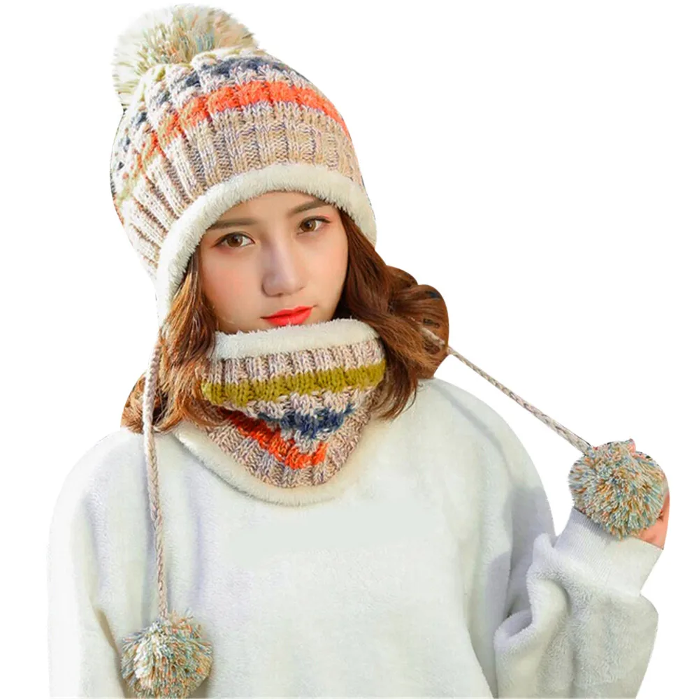 Женский комплект из шапки и шарфа 2 шт. помпоны вязаная шапка с помпоном зимняя в