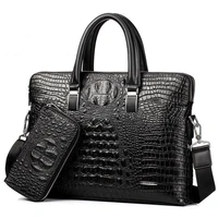 men business handbag cross section crocodile pattern casual briefcase pu leather messenger bag for men