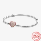 Женский браслет из серебра 100% пробы, с паве розового золота