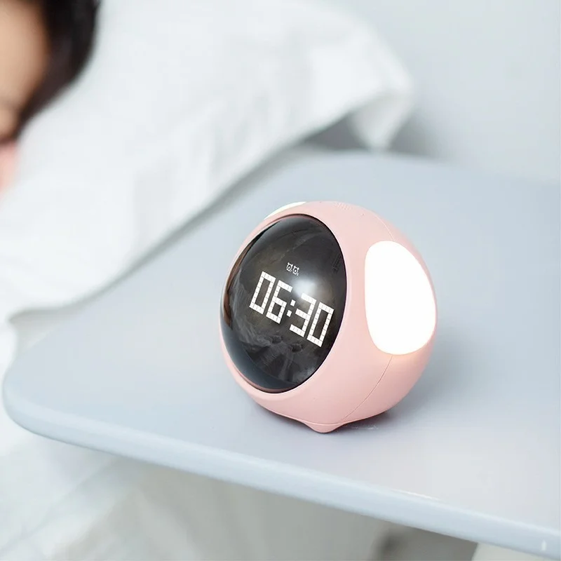 

Kids Alarm Clock Cute Pixel Expression Clock Led Night Light Electronic Digital Wake Up Snooze Voice Control Table Clock