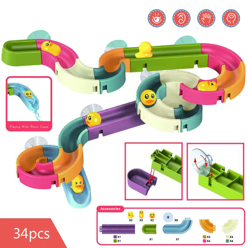 

Bath Toys Baby Bathroom Duck DIY Track Bathtub Kids Play Water Games Tool Bathing Shower Wall Suction Set Bath Toy for Children