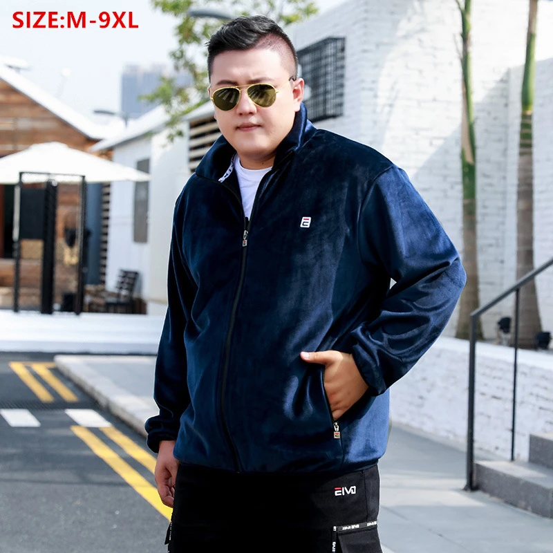 

Fleece Jacket Autumn Men Thicken Pleuche Plus Size 9XL 8XL 150KG Loose Outwear Male 7XL 6XL Clothes Warm Black Blue Grey Coat