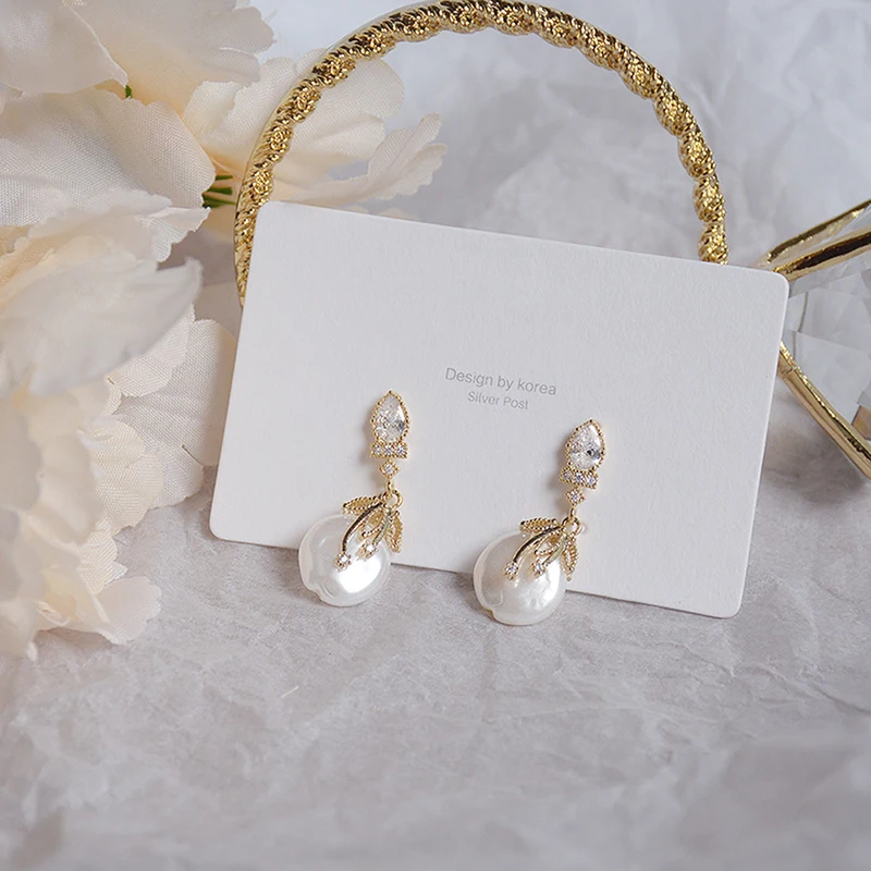 

Elegant Bohemia Pearl Women Earrings Luxury AAA Zirconia 14K Real Gold Stud Earring Dangle Earrings Korean Elegant Jewelry
