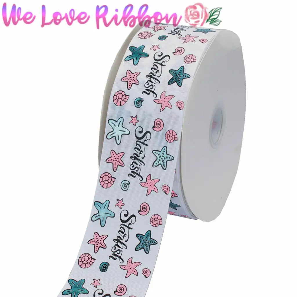3&quot75mm Black Pink Ink Print Starfish Gradient Color Grosgrain Ribbon Hologram Silver Foil Mermaid Tail Glitter Seahorse 50yards | Дом и