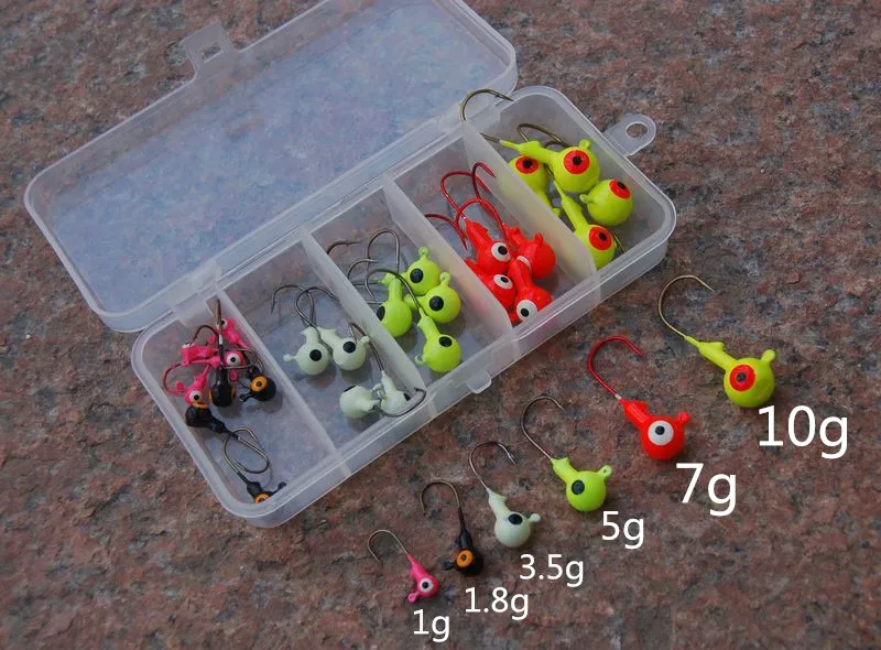 

30pcs soft insect cover box boxed lead head hook color 6 kinds of weight soft bait accessories lure bait soft insect hook