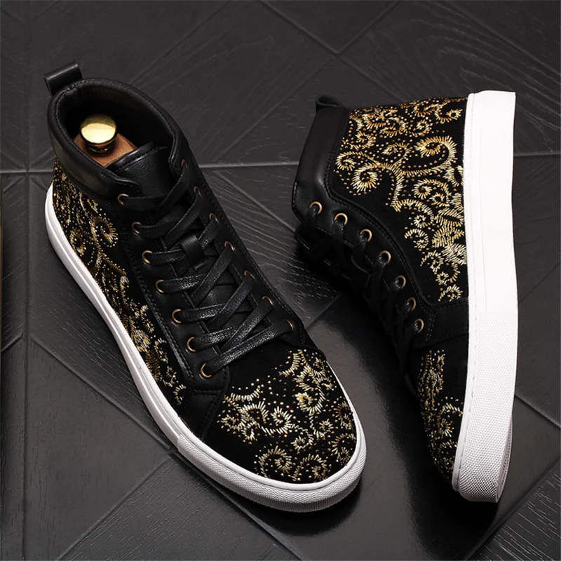 Harga Sneakers Bordir Pria Desainer Punk Hip Hop Sepatu Papan Datar Kasual Sepatu Bot Kaki Di Dalam Sepatu Pantofel Tinggi Zapatillas Hombre