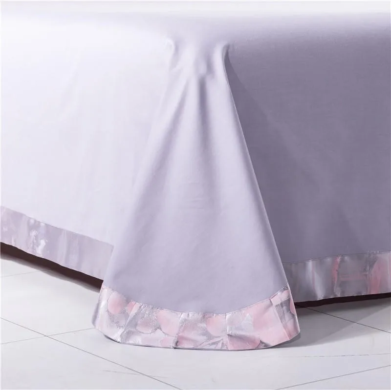 

Silver White Satin Silky Cotton Bedding set Luxury Flowers Jacquard Duvet Cover set 1 Bed Sheet 2 Pillowcases Queen King size
