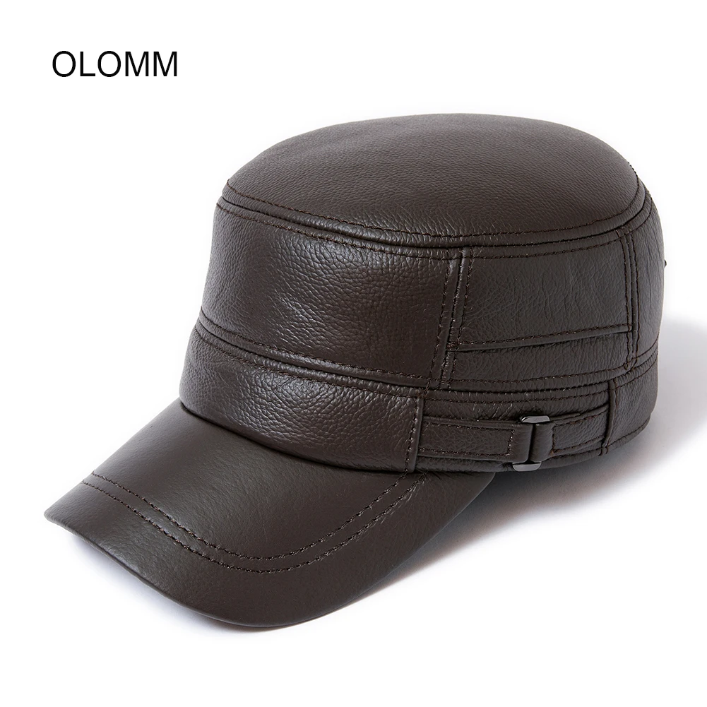 Кепка бейсболка Мужская из бычьей кожи теплая шапка в стиле милитари с