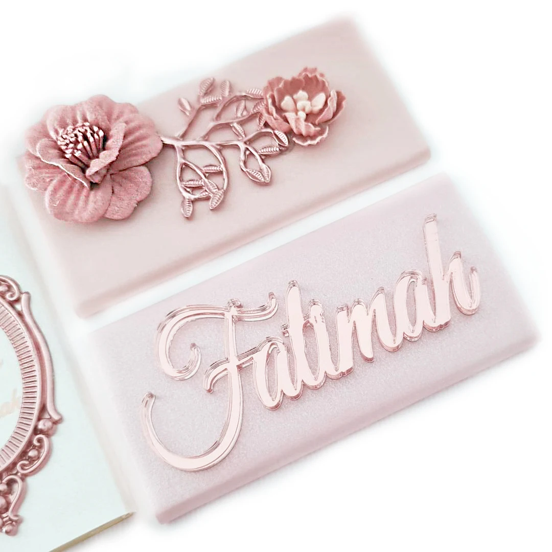 

12Pcs Personalized Laser Cut Gold Mirror Name Baby Shower Plaques Decorated Birthday, Christening & Baptism Banner (No Chocolate