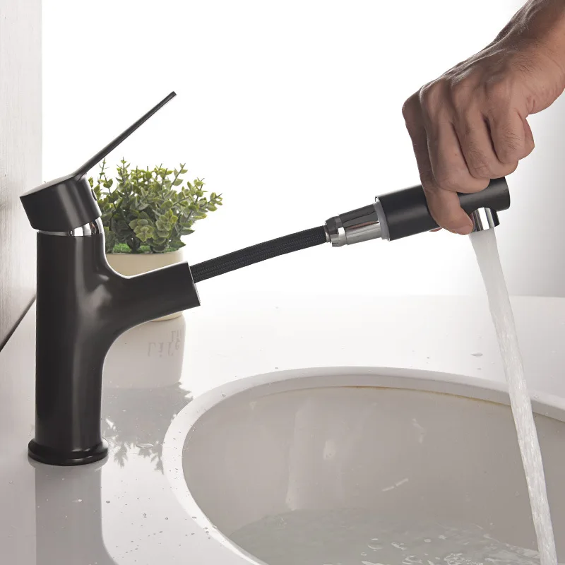 

Full copper black round pull tap cold and hot toilet washbasin table basin basin faucet