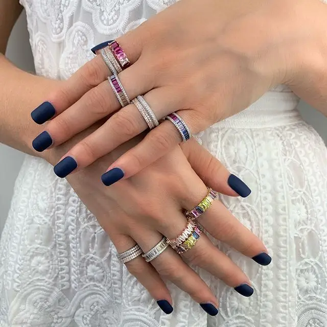 Радужный багет кубический цирконий cz обручальное кольцо для девочки США горячая