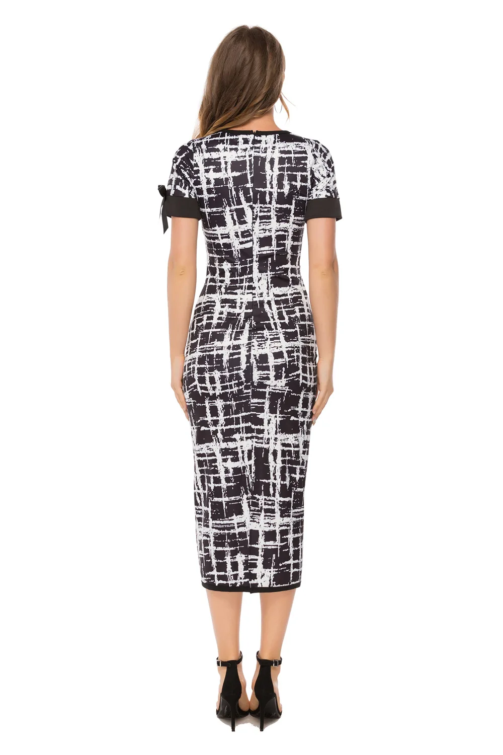

2020 new Vestido de mujer print slim short sleeve dress spring and autumn hot sale round neck bow decoration Imyambarire mishya