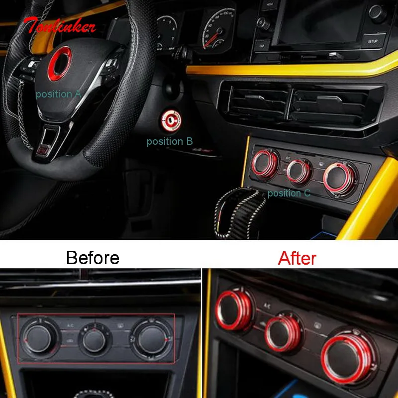 

Tonlinker Interior Air conditioning knob Cover case Sticker for Volkswagen POLO 2019 Car Styling 1/3 PCS Aluminum Cover Sticker