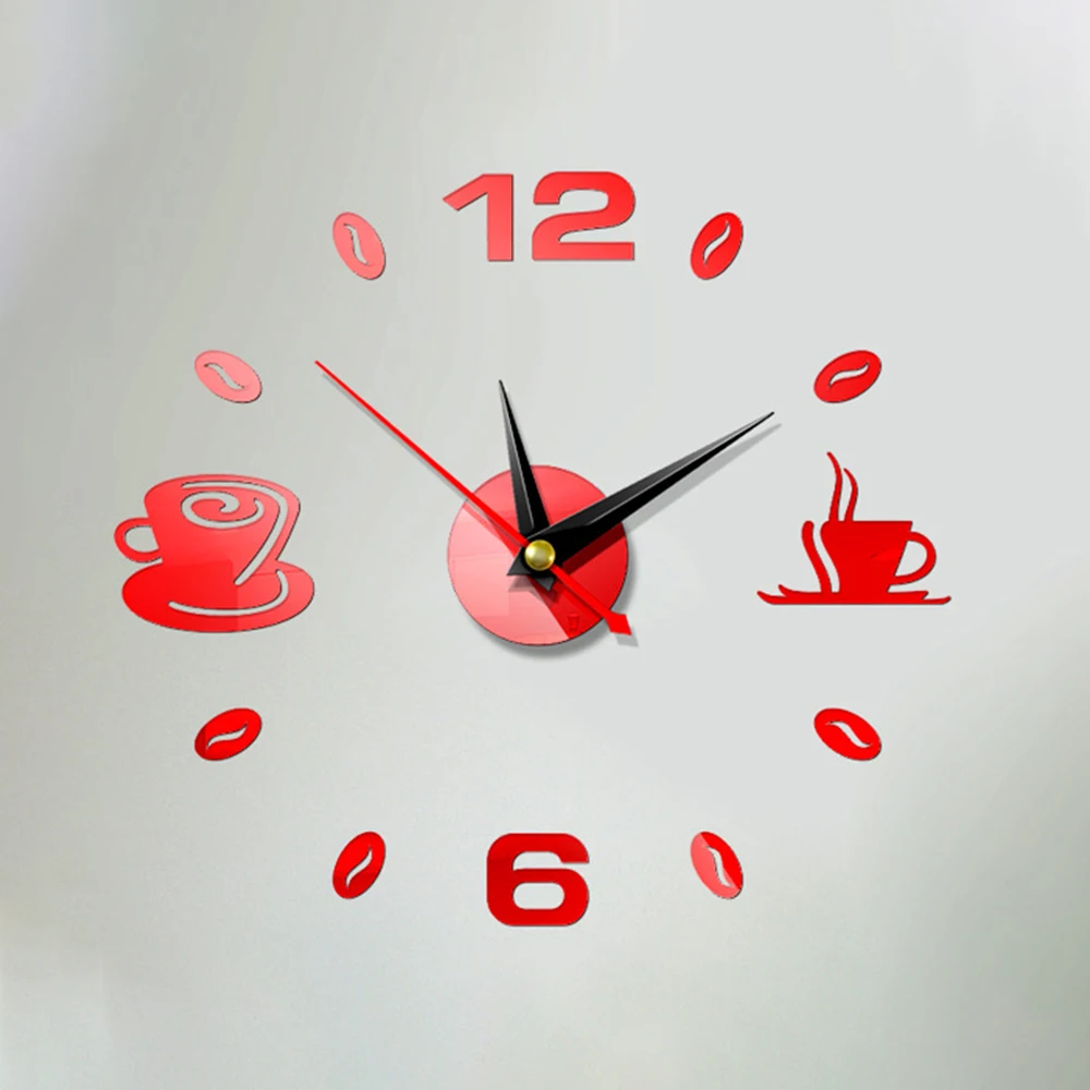 Acrylic Clock wall Mirror Sticker DIY 3D Number Wall Clock Modern Design Coffee Tea Cup Clocks Stickers For Home Office Decor