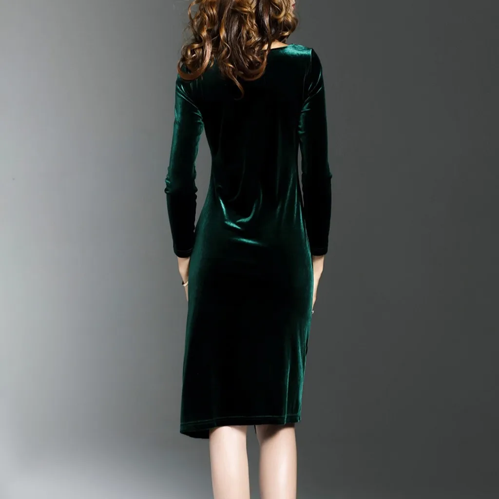 Бархатное весеннее платье с О-образным вырезом открытое вилкой для женщин