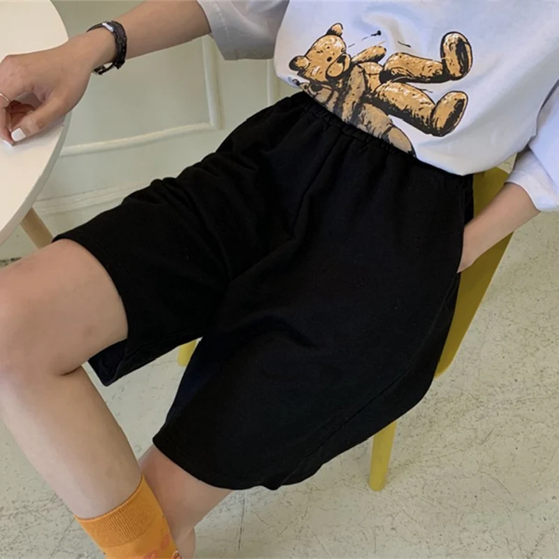 

Harajuku Solid Color Simple Shorts Women Loose Sport Summer Casual Running Biker Shorts Korean Lovely Girls Elasticity Short Ins