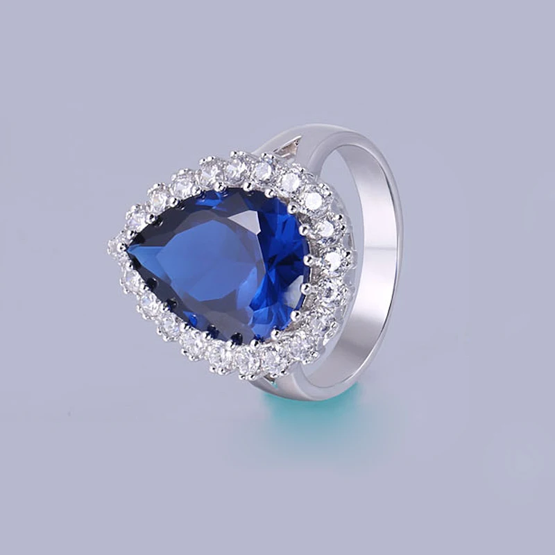 Кольцо с сапфиром GemStoneKing 925 пробы серебро 12X16 мм синий имитация сапфира груша