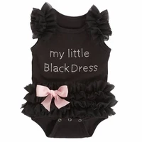 fashion kids baby girls romper casual black embroidered bodysuit my little black letter bow jumpsuits