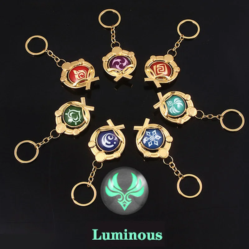 

Game Genshin, элемент ударопрочного видения, божьи глаза, 7 элементов, двухсторонний стеклянный светящийся брелок, подвеска для ключей, сумка, акс...